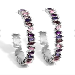 Effortless Emeralds Purple Hoop Post Earrings